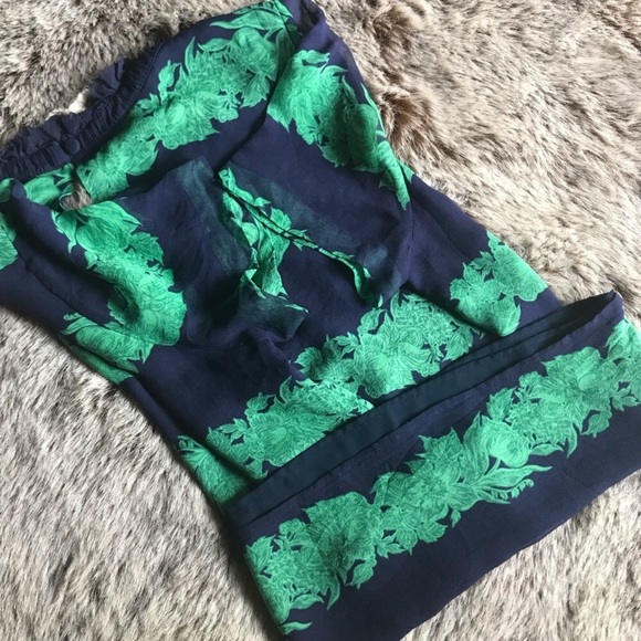 J. Crew Navy and Green Floral Blouse - Picture 8 of 8